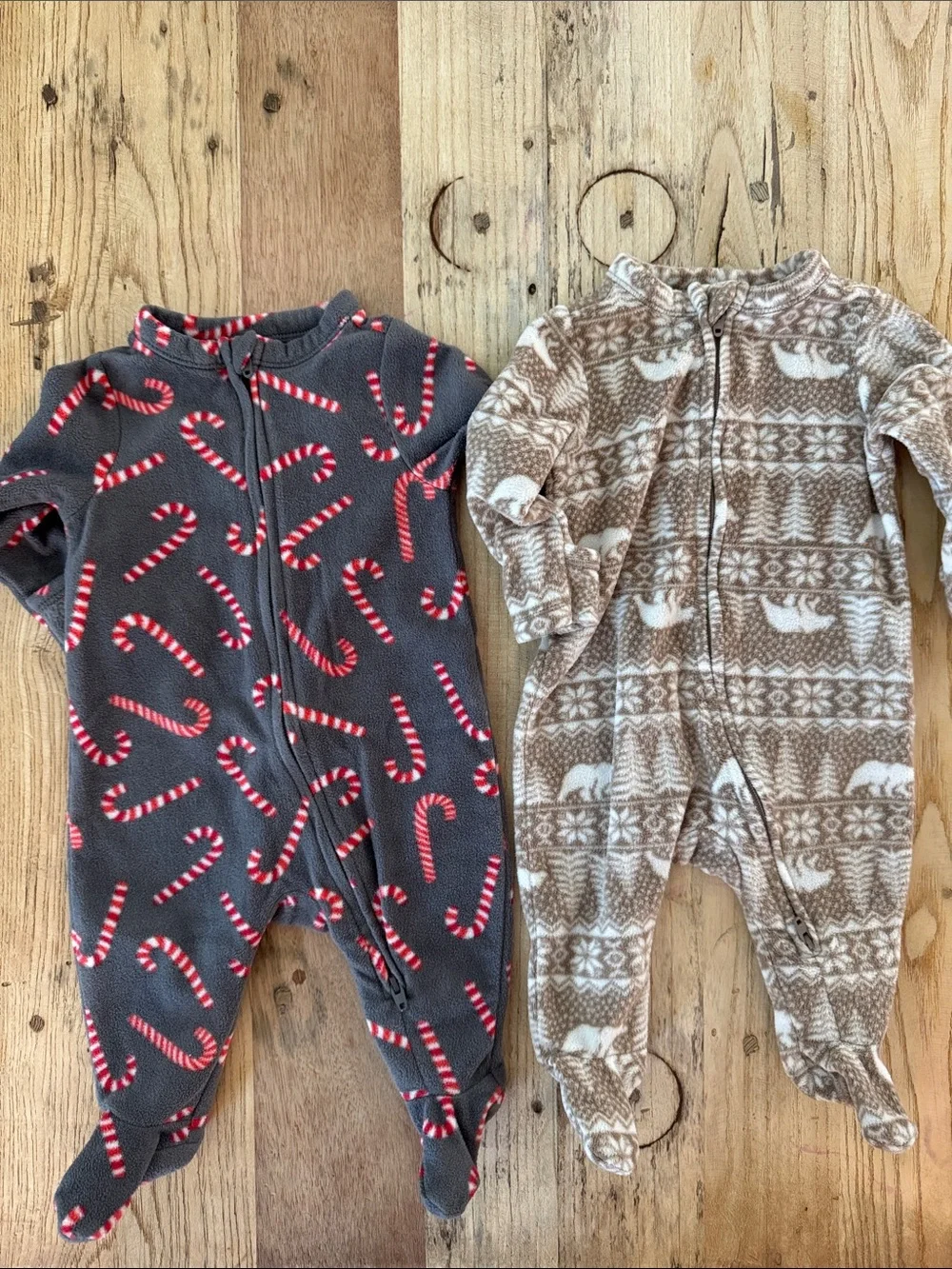 Old Navy Gray Candy Cane Fleece Footed One-Piece